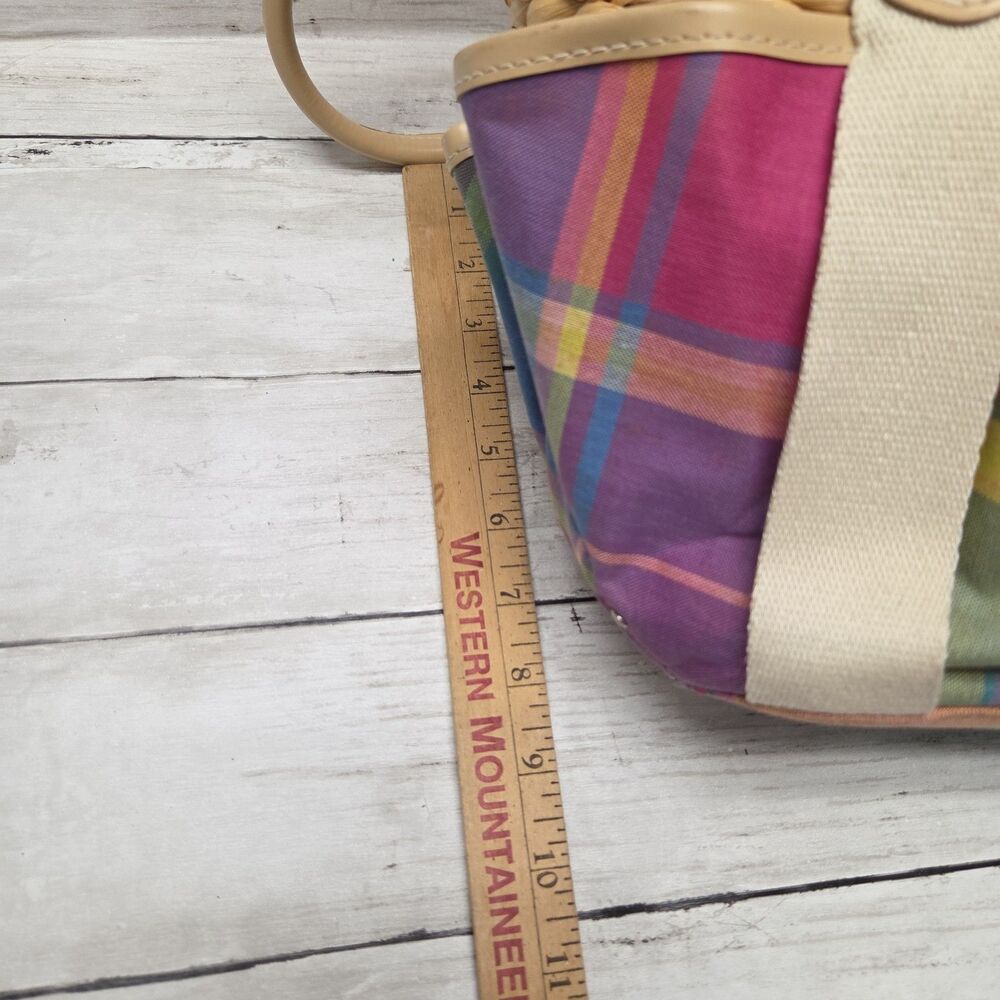 Lauren Ralph Lauren Woven Straw Basket Tote Bag PlaidMulticolor Canvas Beach Bag - Picture 5 of 12